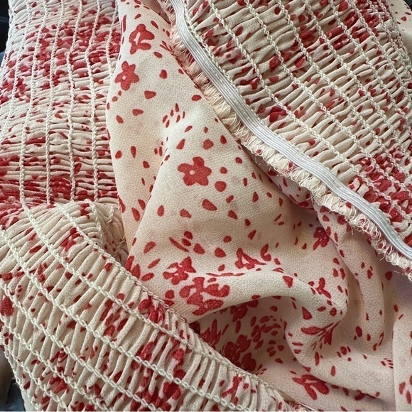 Princess Polly Cream & Red Floral Sheer V-Neck Wide Smocked Waist Mini Dress 8 - Picture 16 of 16